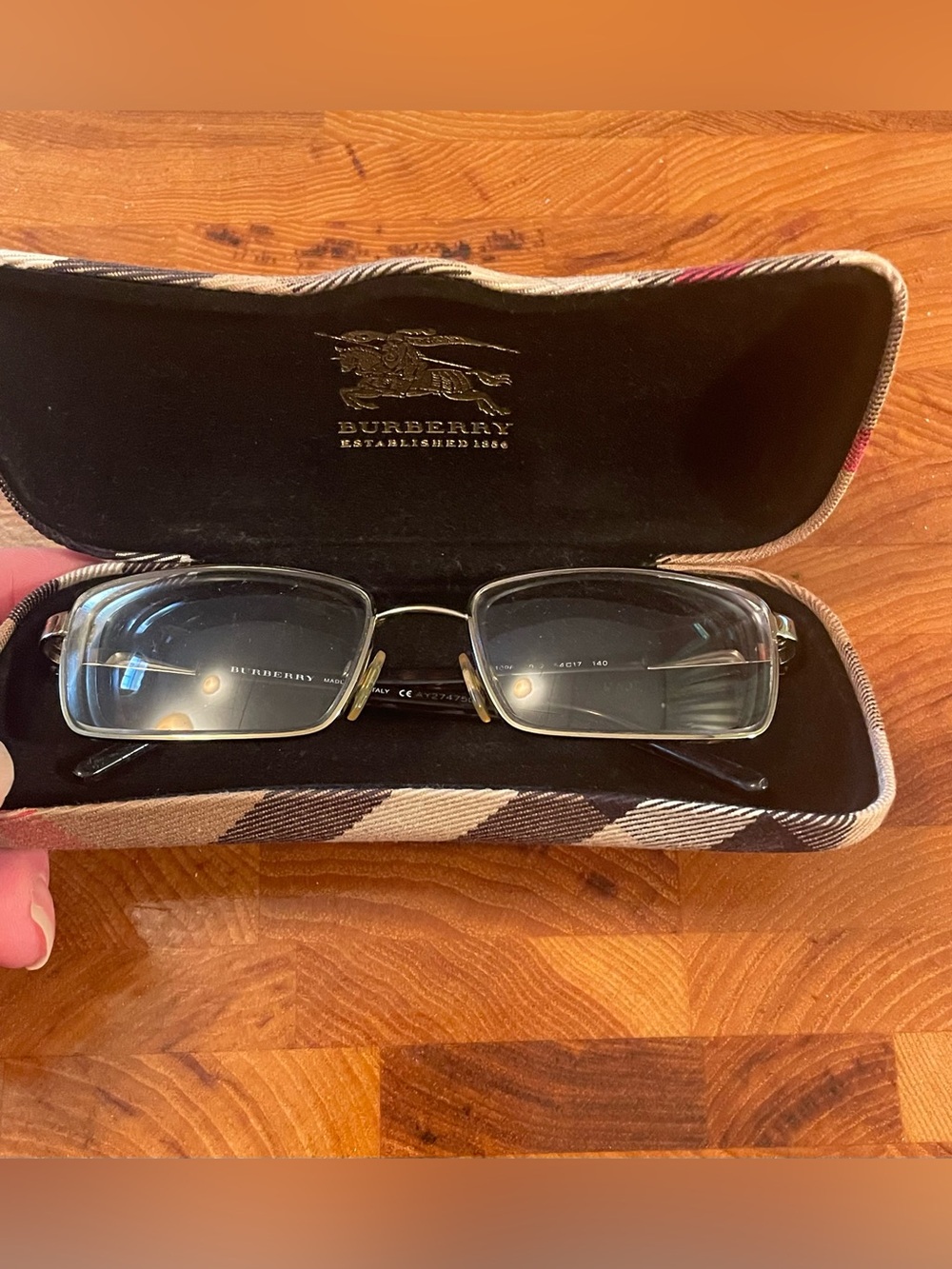 Vintage Burberry Rectangular Eyeglasses Frames. Gold & Brown. Metal. Preowned